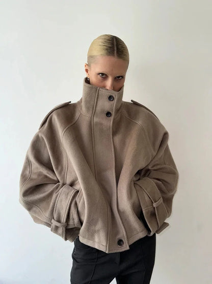 Street Women's Woolen Overcoat With Belt Loose Lapel Double Breasted Full Sleeve Long Coats 2025 Autumn Winter Lady Trench Coat