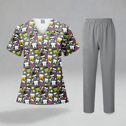 Animal Printing Surgery Scrubs Tops Pet Grooming Uniforms Beauty Salon Work Clothing Pet Clinic Veterinary Health Check Uniforms
