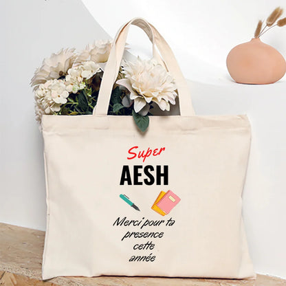Merci Aesh French Printed Women Tote Bag Canvas Shopping Bags Female Shoudler Bag  Travel Handbag Graduate Thanks Gift for Aesh