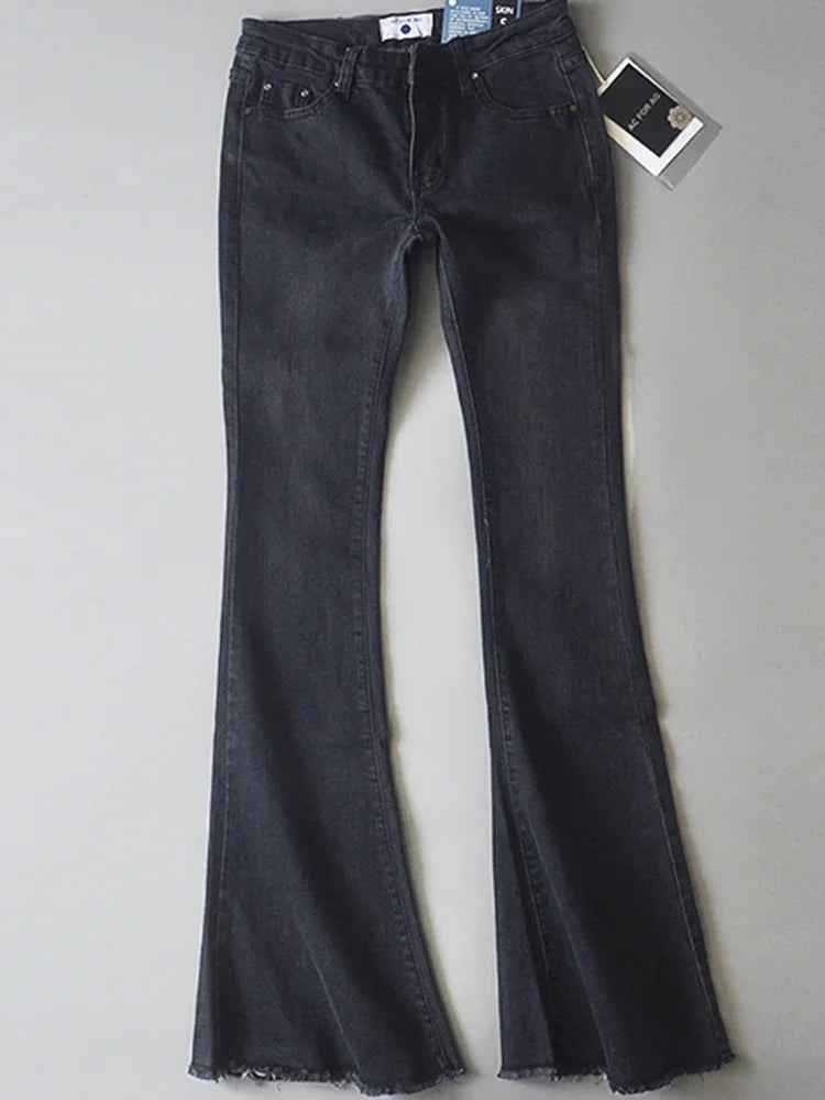 TARUXY Retro Low Waist Blue Jeans For Women 2025 Bodycon Flared Pants Ladies Basic Slim Fit Summer Street Casual Jeans Woman