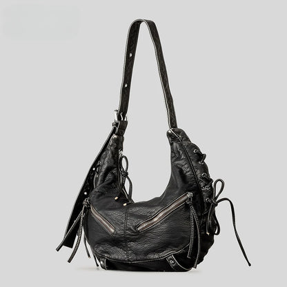 Strappy Punk Style Motorcycle Underarm Bag for Women Messenger Bag Large Capacity Soft PU Leather Female Shoulder Bag Handbag