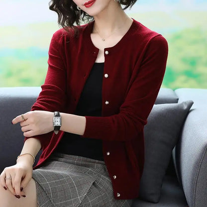 Spring Fall Slim Knit Cardigans Jacket Women Casual Korean Sweater Coats O-neck Knitwear Gilet Basic Single Breasted Malhas Tops