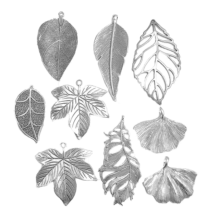5pcs Antique Silver Color Large Tribal Branch Leaf Charms For DIY Fashion Necklace Jewellery Making Findings Accessories