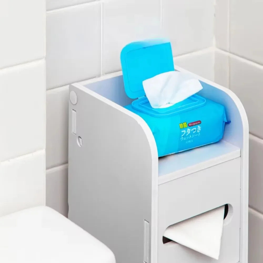 Bathroom Storage Cabinet Toilet Paper Holder Stand With Door Free-Standing Storages Shelfs Small Spaces Corner Organizer shelves