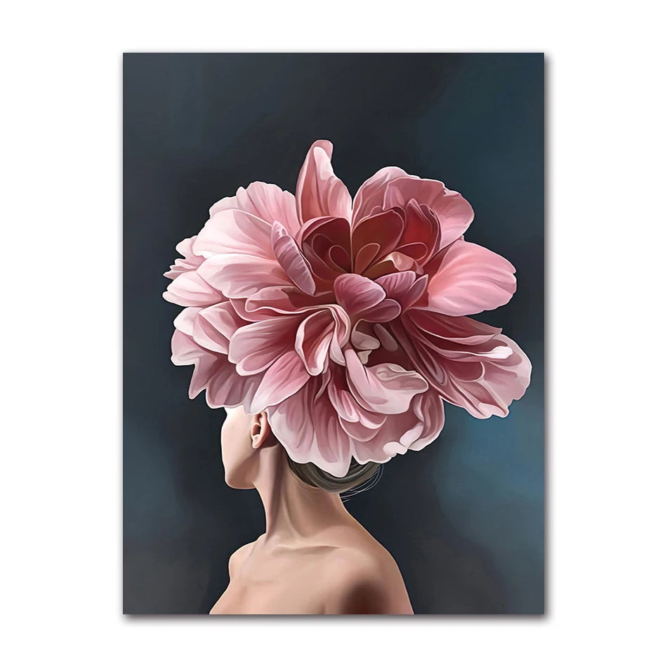 Decorative Painting Living Room Home Decoration Flowers Feathers Woman Abstract Canvas Painting Wall Art Print Poster Picture