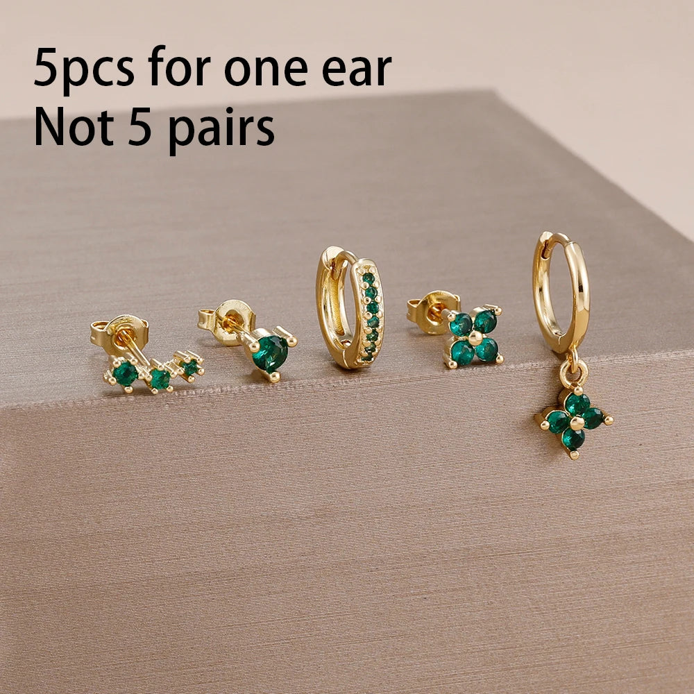 5PCS Stainless Steel Little Huggies Ear Stud Earrings Set For Women Tiny Crystal Zirconia Pendant Earrings Piercing Jewelry