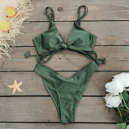 New Halter Bikini High Leg Swimsuit Swimwear Women Deep Back Two-Piece Separates Bikini Sets Strappy Bathing Suits