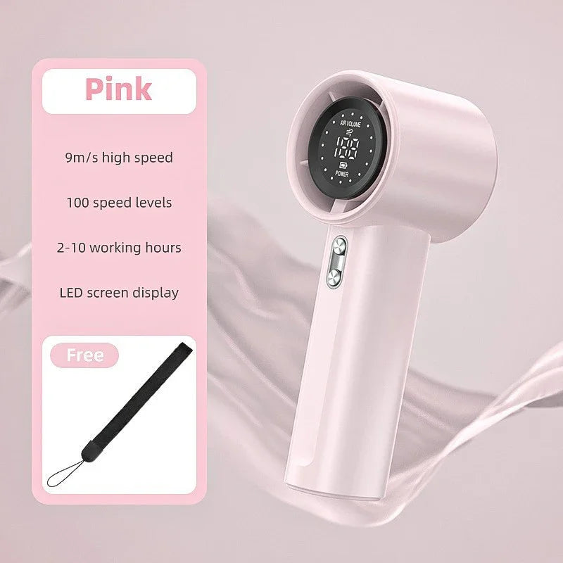 Lenovo 100 Levels Small Fan Usb Digital Display Rechargeable Handheld High-speed Powerful Wind Handheld Turbo Portable Fan