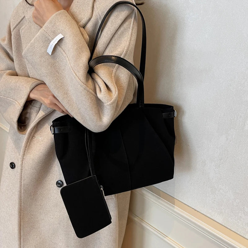 Suede Shoulder Bags for Women Large Capacity Totes Lightweight Underarm Bag Casual Shopper Handbag Solid Color Travel Bucket Bag