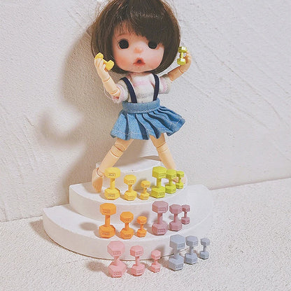 [JN] 1Pcs 1/12 Dollhouse Miniature Barbell Dumbbells Fitness Gym Mini Dumbbells Model Toys Weights Lifting Equipment Accessories