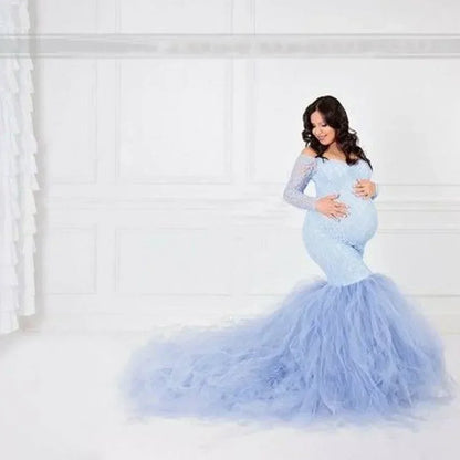 Dress Long Women's Pregnancy Dress Photography Maxi Gown For Pregnant Baby Shower Clothing Sexy Lace Tulle Maternity Photoshoot