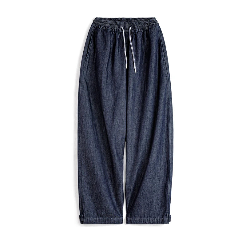 Maden Retro Banana Jeans Women's Spring Soft Stretch Tapered Pants Cool Blue Jeans with Elastic Drawstring Waist Casual Trousers