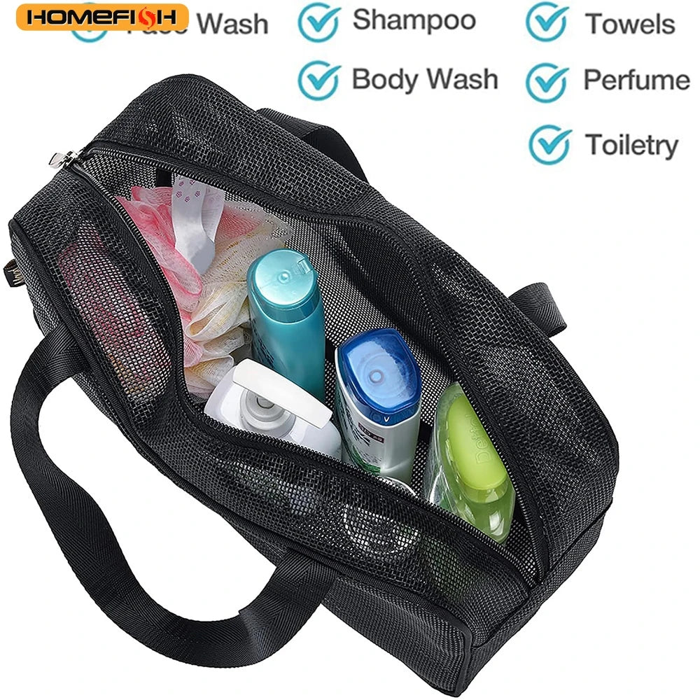 HOMEFISH Mesh Shower Caddy Tote Bag Cosmetic Storage Bag Multifunctional Shower Bag Large Capacity Portable Toiletry Organizer