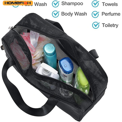 HOMEFISH Mesh Shower Caddy Tote Bag Cosmetic Storage Bag Multifunctional Shower Bag Large Capacity Portable Toiletry Organizer