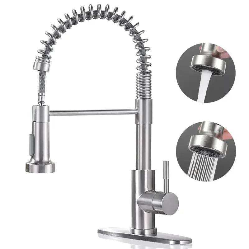 PHANCIR Modern Brushed Nickel Kitchen Faucet - Compact Single Handle, Pull Down Sprayer, 1/3 Holes Adaptable