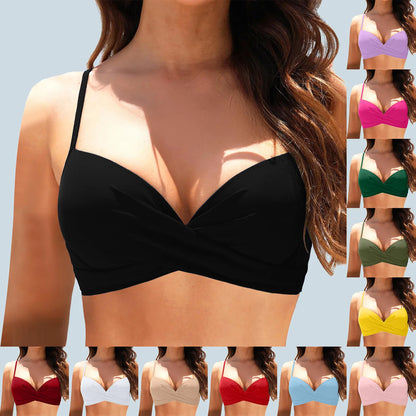 Women Lace Up Swimwear Tops Underwire Full Coverage Bikini Top Push Up Swim Crop Top Tie Back Matching Men And Women Swimsuits