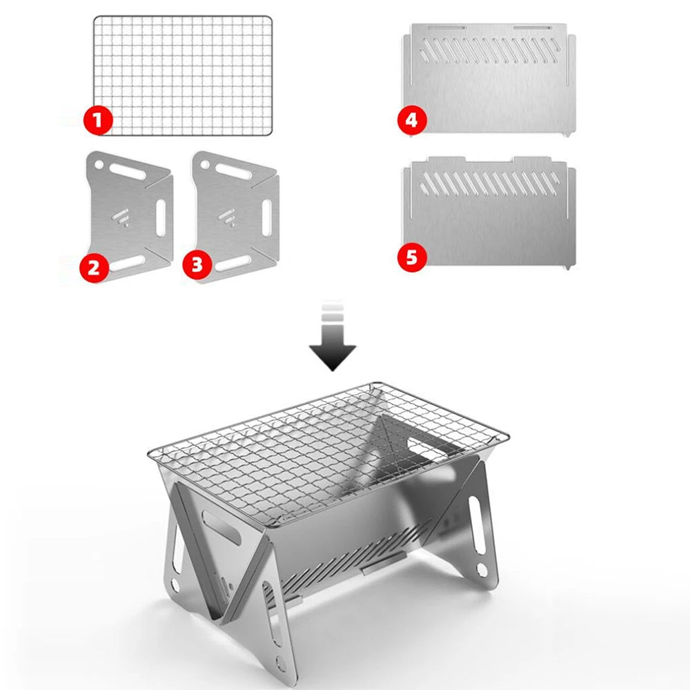 Mini Backpacking Stove Portable Folding Barbecue Grill with Grill-Grid Stainless Steel Camp Stove for Outdoor