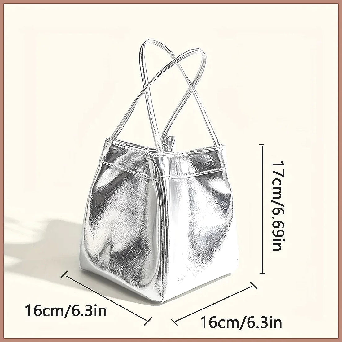 Sparkling Silver Mini Drawstring Bucket Bag, PU Glittery Crossbody Handbag with Wallet for Women