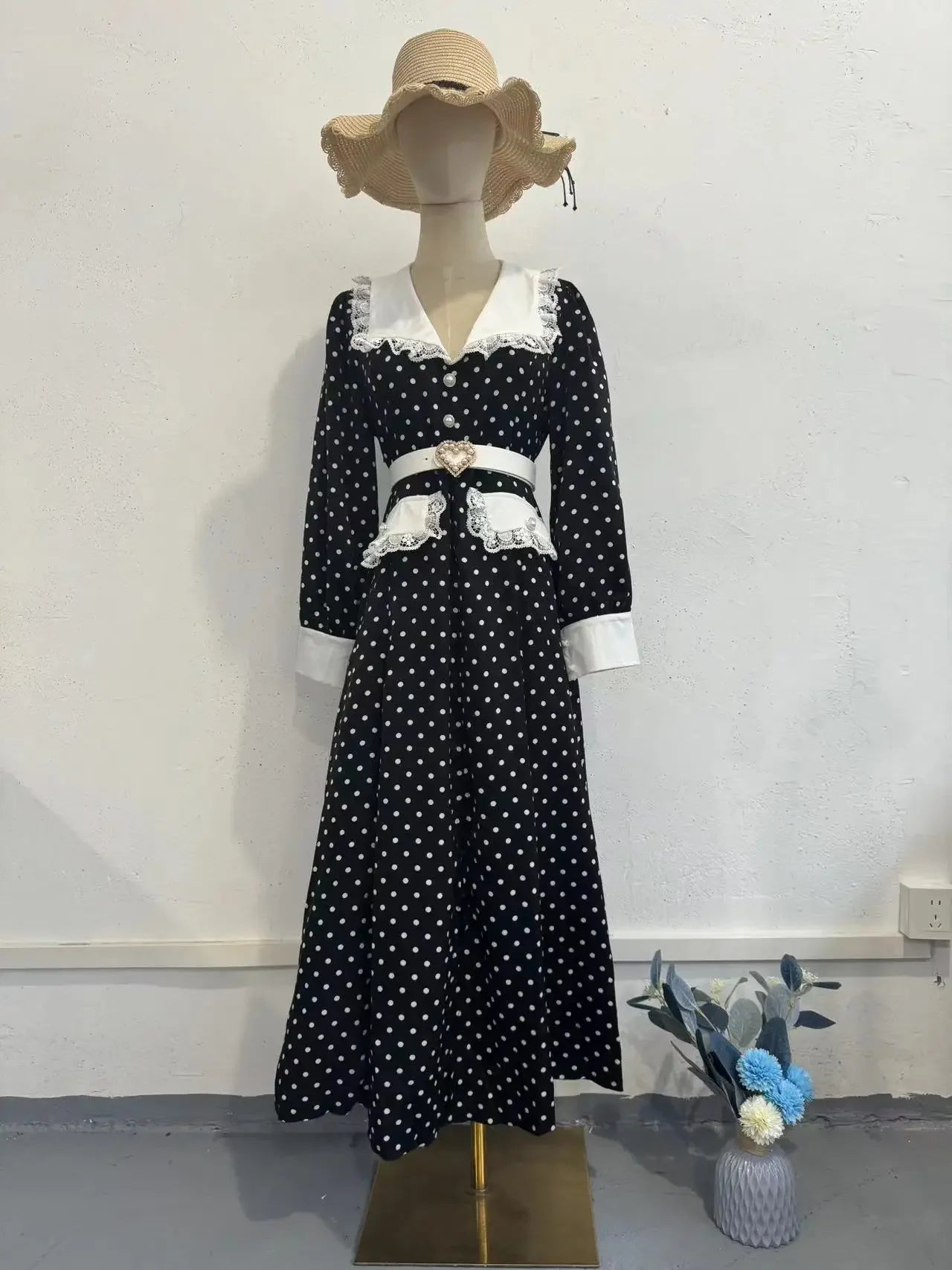 Fashion Slim Print Women'S Dress Elegant Doll Collar Long Sleeve Office Midi Dresses Casual High Waist Female Dress