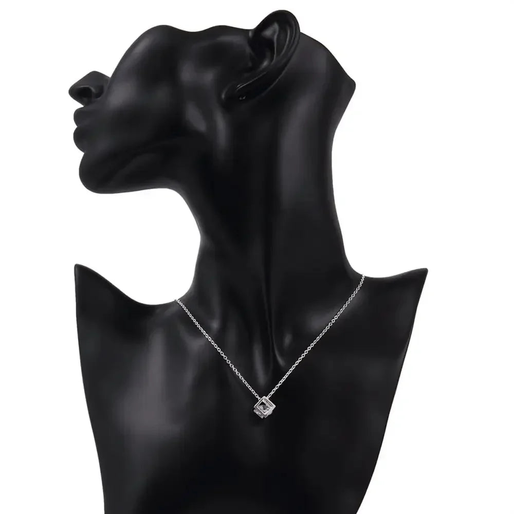 925 Sterling Silver Fashion Jewelry 18 Inches Square Shiny Aaa Zircon Pendant Necklace For Women Wedding Birthday Gifts