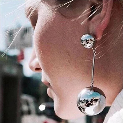 Korean Fashion Large Round Beads Earrings Earrings Size Round Ball Long Net Red Earrings Earrings