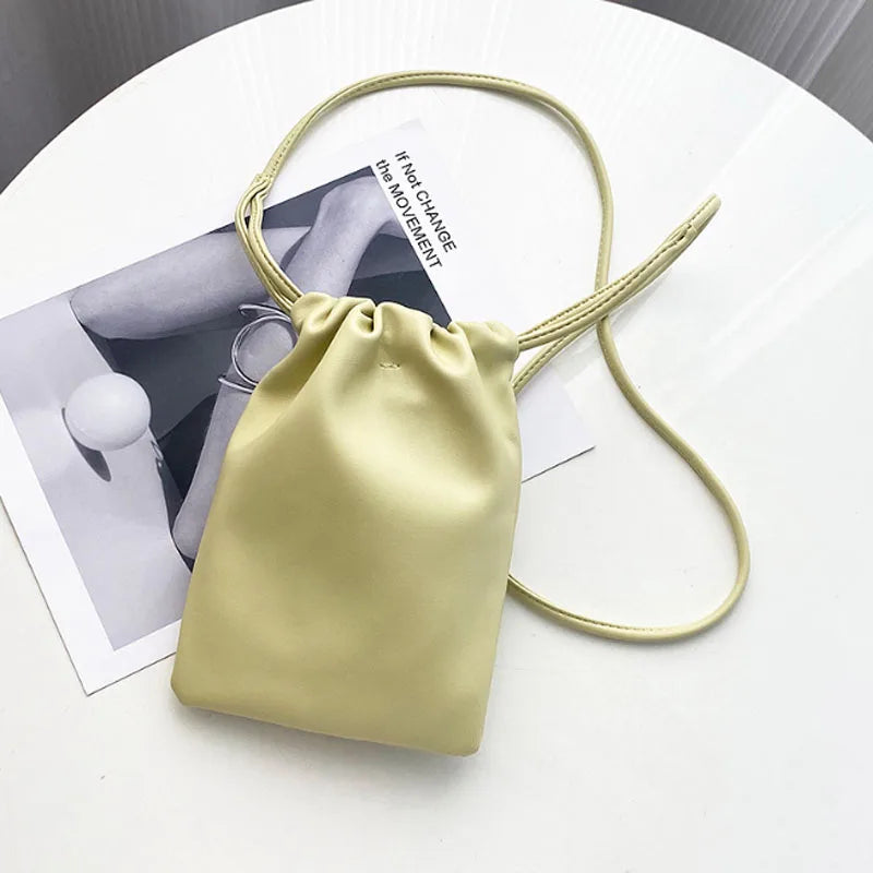 New mobile phone bag women's bag fashionable simple small lucky bag single shoulder crossbody bucket bag drawstring small bag