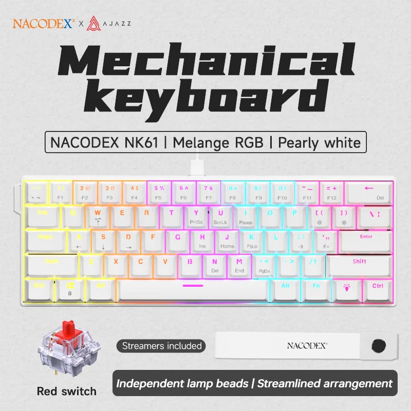 Ajazz NK61 Mechanical Wired Gaming Keyboard RGB Lighting Effects Supports Hot-Swappable 61 Keys Mechanical Gaming Keyboard
