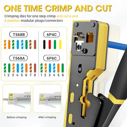 RJ45 Crimp Tool Pass Through Ethernet Crimping Tool for Cat6 Cat5 Cat5e Cutting Peeling Tool Wire Cutter Crimper Connectors