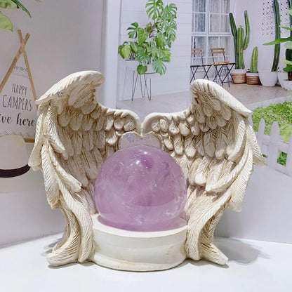 Angel Wings Heart Feather Crystal Ball Base Resin Statue for Home Decor Tabletop Display Stand Home Decor