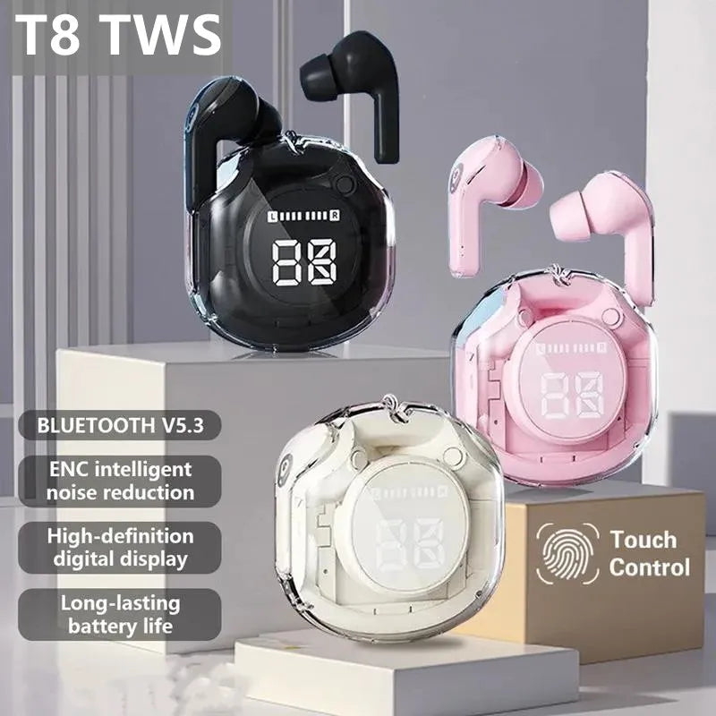 T8 PRO TWS Bluetooth-Ohrhörer, transparent mit LED-Digitalanzeige, kabelloser In-Ear-Kopfhörer für Xiaomi, Huawei, iPhone