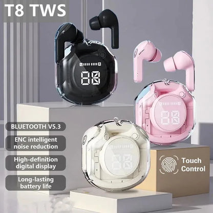 T8 PRO TWS Bluetooth-Ohrhörer, transparent mit LED-Digitalanzeige, kabelloser In-Ear-Kopfhörer für Xiaomi, Huawei, iPhone