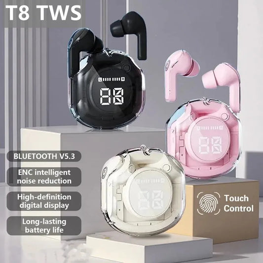 T8 PRO TWS Bluetooth-Ohrhörer, transparent mit LED-Digitalanzeige, kabelloser In-Ear-Kopfhörer für Xiaomi, Huawei, iPhone