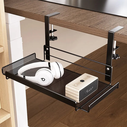 Under-desk Cable Management Tray Cable Management Rack Without Punching Carbon Steel Scalable Storage Rack Desk Wire Organizer