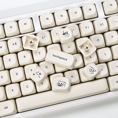 KBDiy Minimalist Style Keycaps Cute Milk White Cat PBT KOA Profile Alice ISO Keycap For 60 Mechanical Keyboard Gamer Aula F87