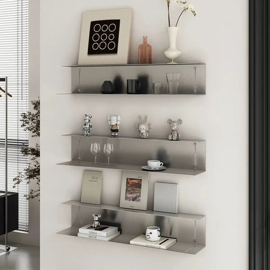 Modern Light Luxury Style Bar Coffee Shop Minimalist Art Pendant Wall-Mounted Decoration Stainless Steel Storage Rack Customized