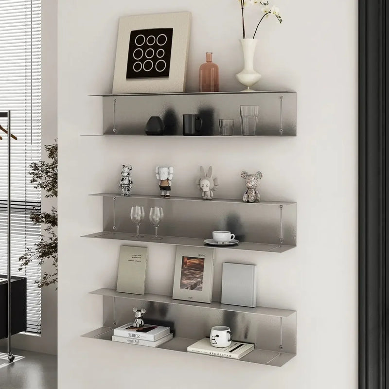 Modern Light Luxury Style Bar Coffee Shop Minimalist Art Pendant Wall-Mounted Decoration Stainless Steel Storage Rack Customized