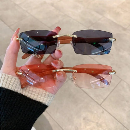Trendy Punk Sunglasses Rimless Rectangle Sun Glasses for Men Women Fashion UV400 Driving Shades Frameless Gradient Eyewear
