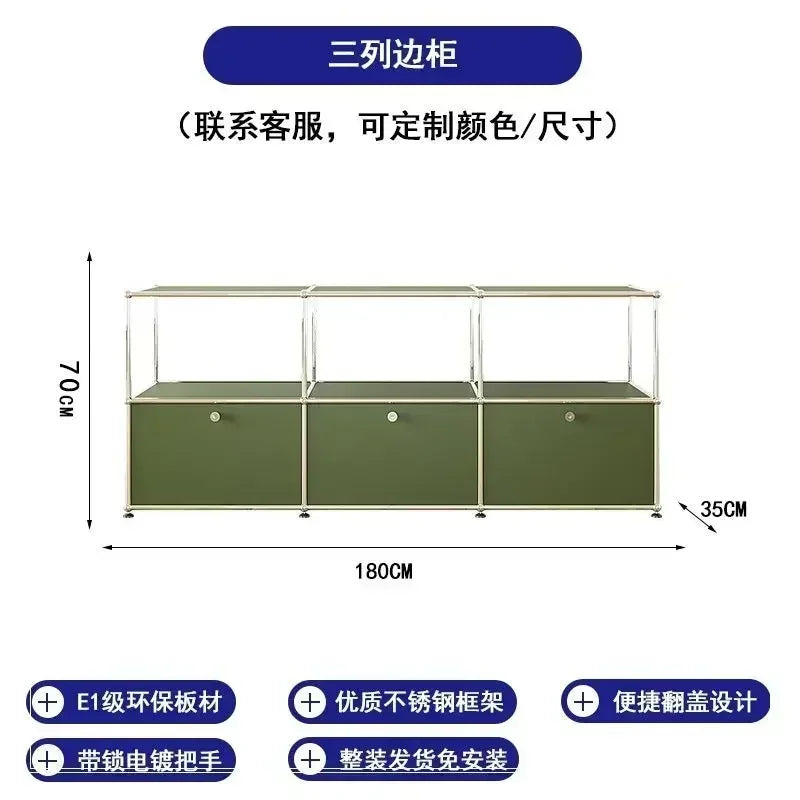 Living Room Sideboard Storage Cabinets Modular Combination Metal Frame for Office Drawers Large Storage Customizable Olive Green