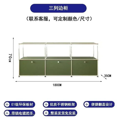 Living Room Sideboard Storage Cabinets Modular Combination Metal Frame for Office Drawers Large Storage Customizable Olive Green