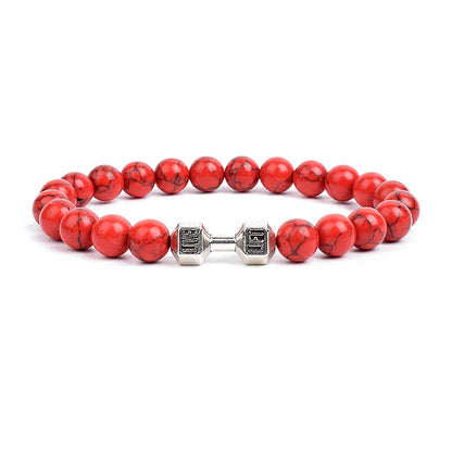 Dumbbells For Men Beads Bracelet Natural Black Volcanic Lava Stone Energy Barbell Fashion Bracelets Bangles Handmade Jewelry