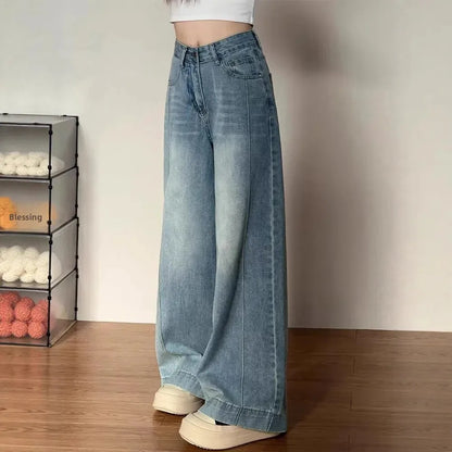 High Waist Wide Leg Jeans Women's Straight Cut Trousers for Pear Shaped plus Size Spring New Style Loose Slimming Denim