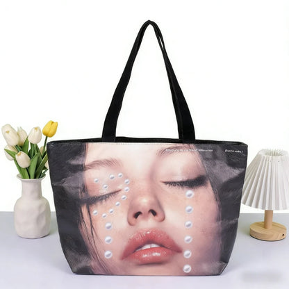 New Stylish Large-capacity Waterproof Shoulder Bag - Creative Women's Face-print Handbag - DuPont Paper Large Shopping Bag