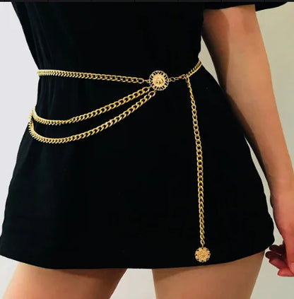 Boho Sexy Sunflower Queen Head Coin Tassel Pendant Waist Belly Belt Chain Women Summer Bikini Rave Body Jewelry Y2K Accessories