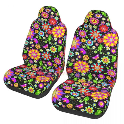 Hippie Flowers Car Seat Cover 2PCS Front Car Seat Cover Seat Anti Fouling Protective Cover Cute Car Accessories