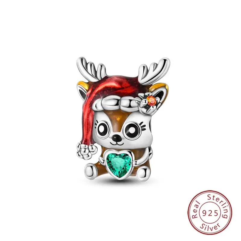 Original 925 Sterling Silver Charms Beads Winter Snowflake Snowman Igloo Penguin Pendant Fit Bracelet Women Jewelry Gift