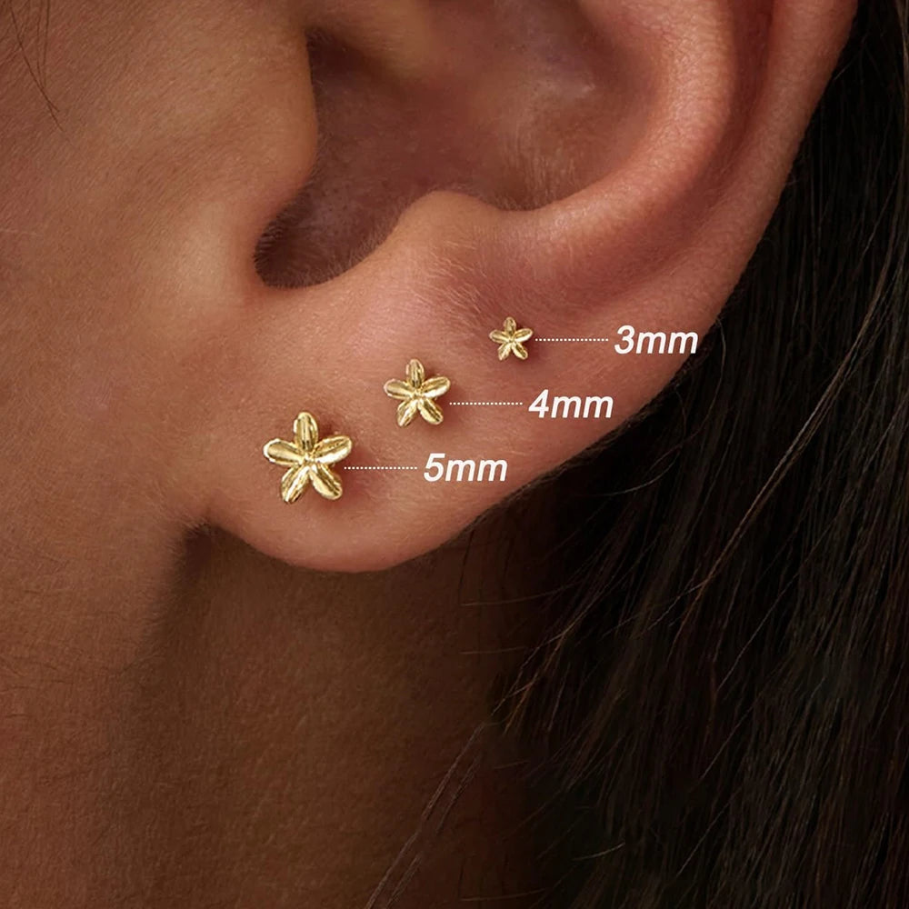 Exquisite Gold Color Simple Small Flower Stud Earring For Women Cute Hypoallergenic Daily Wear Ear Piercing Jewelry Wholesale