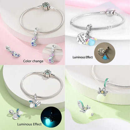 925 Sterling Silver Chameleon Luminous Firefly Butterfly Charms Beads Fit 925 Original Bracelets Fine DIY Jewelry Making