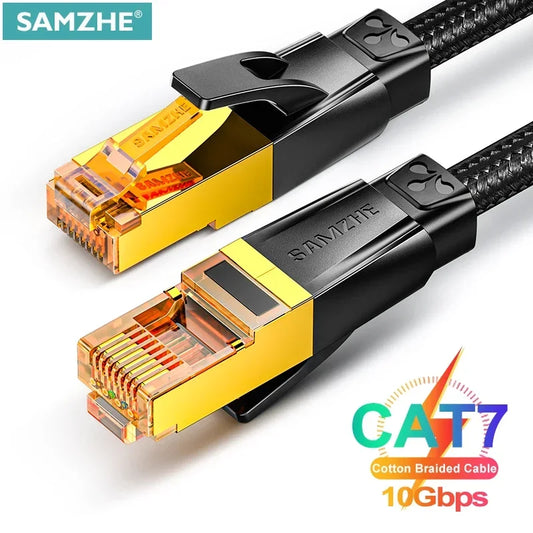 SAMZHE Cat7 10Gbps Ethernet Cable Cotton Braided Network Lan Cord for Modem Laptops PS5 4 Router 1m 5m 10m RJ45 Cable Ethernet