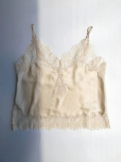 Women 100%Silk Lace Patchwork Set V-Neck Sleeveless Camisole + High Waist Shorts + Straight Long Skirt Sexy Ladies Suits