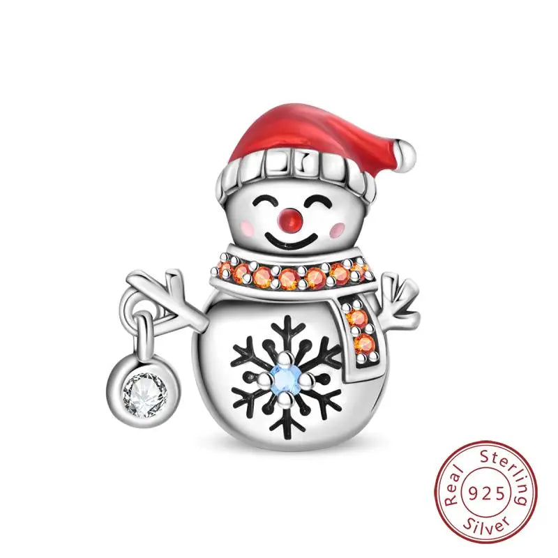 Original 925 Sterling Silver Charms Beads Winter Snowflake Snowman Igloo Penguin Pendant Fit Bracelet Women Jewelry Gift